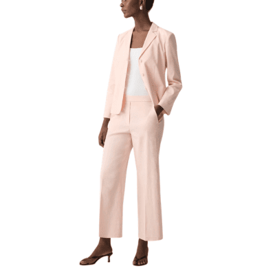 linen suit in warm pink