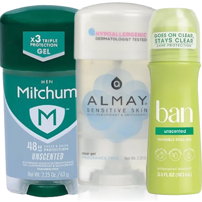 collage of some of the editors' favorite deodorants