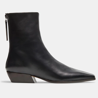 sleek black boot with low block heel