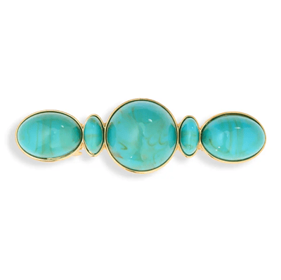 turquoise barrette with 3 large stones and 2 smaller stones